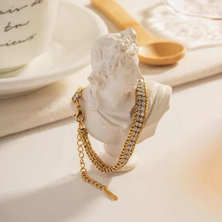 Double Layer Golden-Toned Zirconia Bracelet