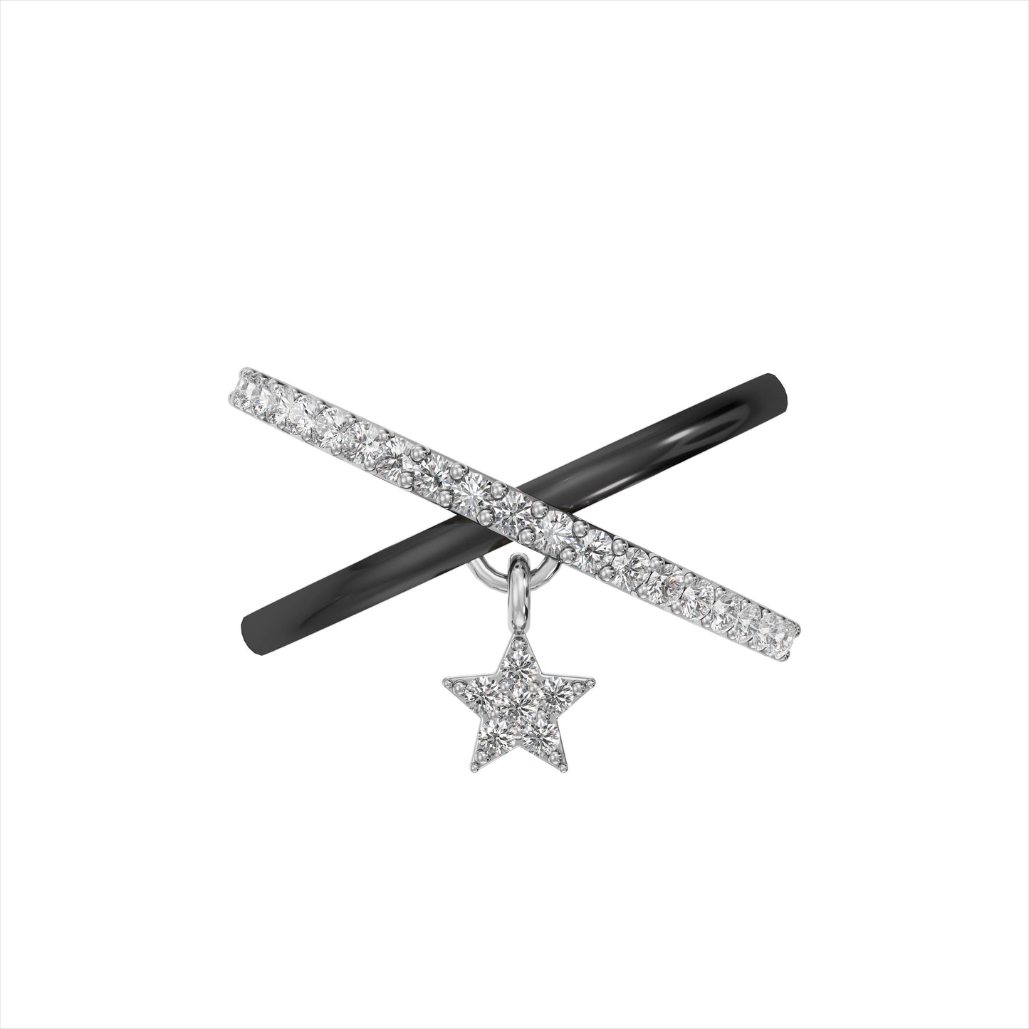 Criss Cross Star Charm 925 Silver Ring