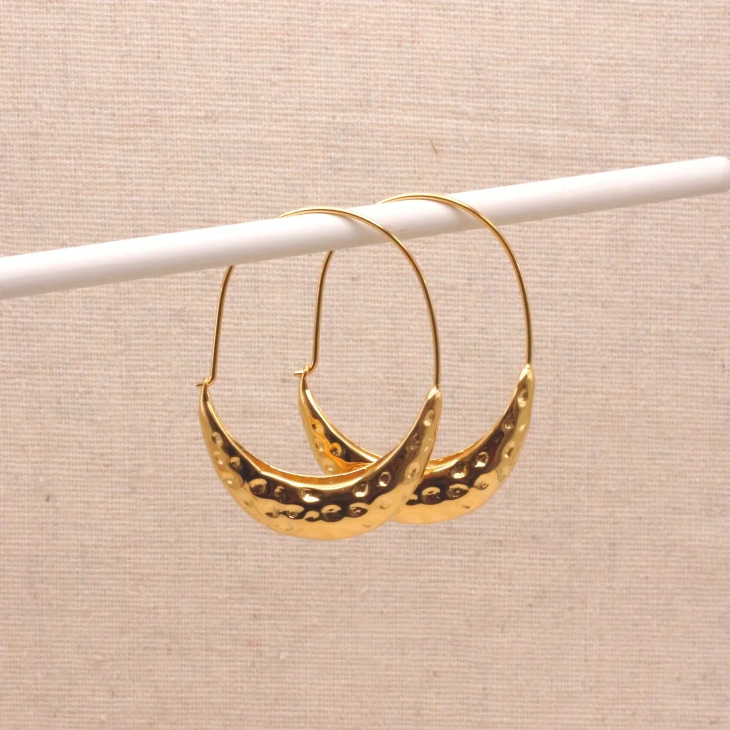 Golden-Toned Textured Crescent Hoop Earrings