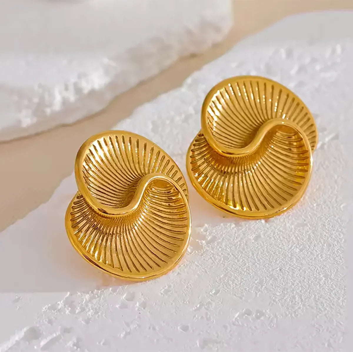 Golden-Toned Spiral Ribbed Stud Earrings