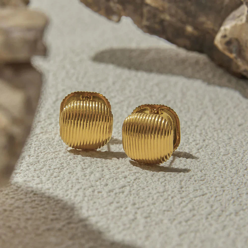 Golden-Toned Ribbed Statement Stud Earrings