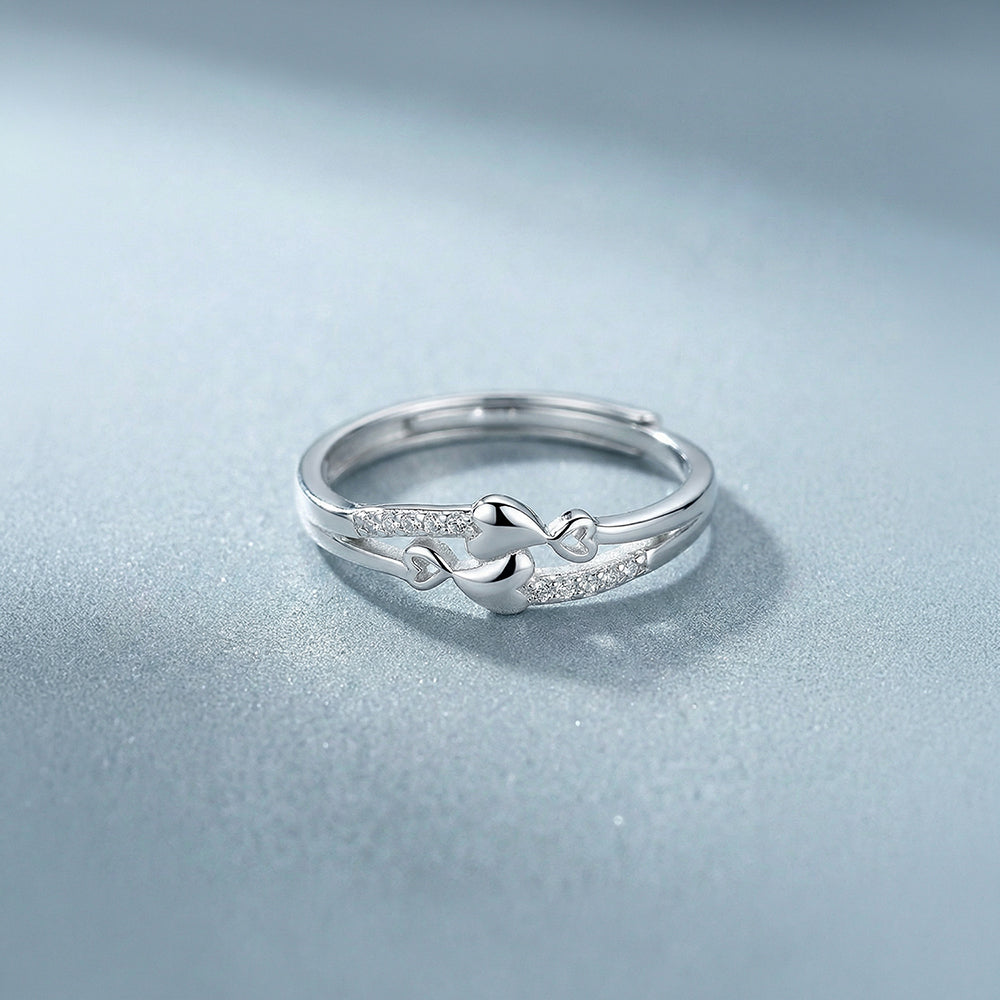Interlocked Heart Sparkle 925 Sterling Silver Ring