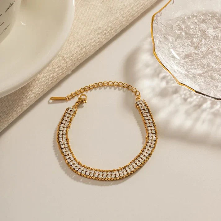Double Layer Golden-Toned Zirconia Bracelet