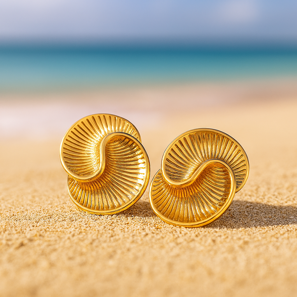 Golden-Toned Spiral Ribbed Stud Earrings