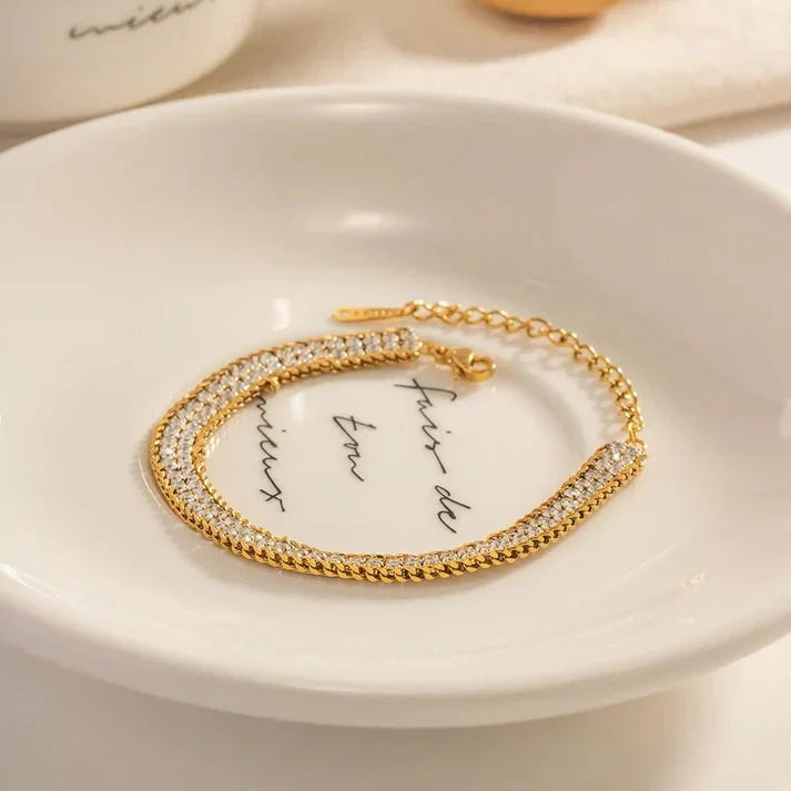 Double Layer Golden-Toned Zirconia Bracelet