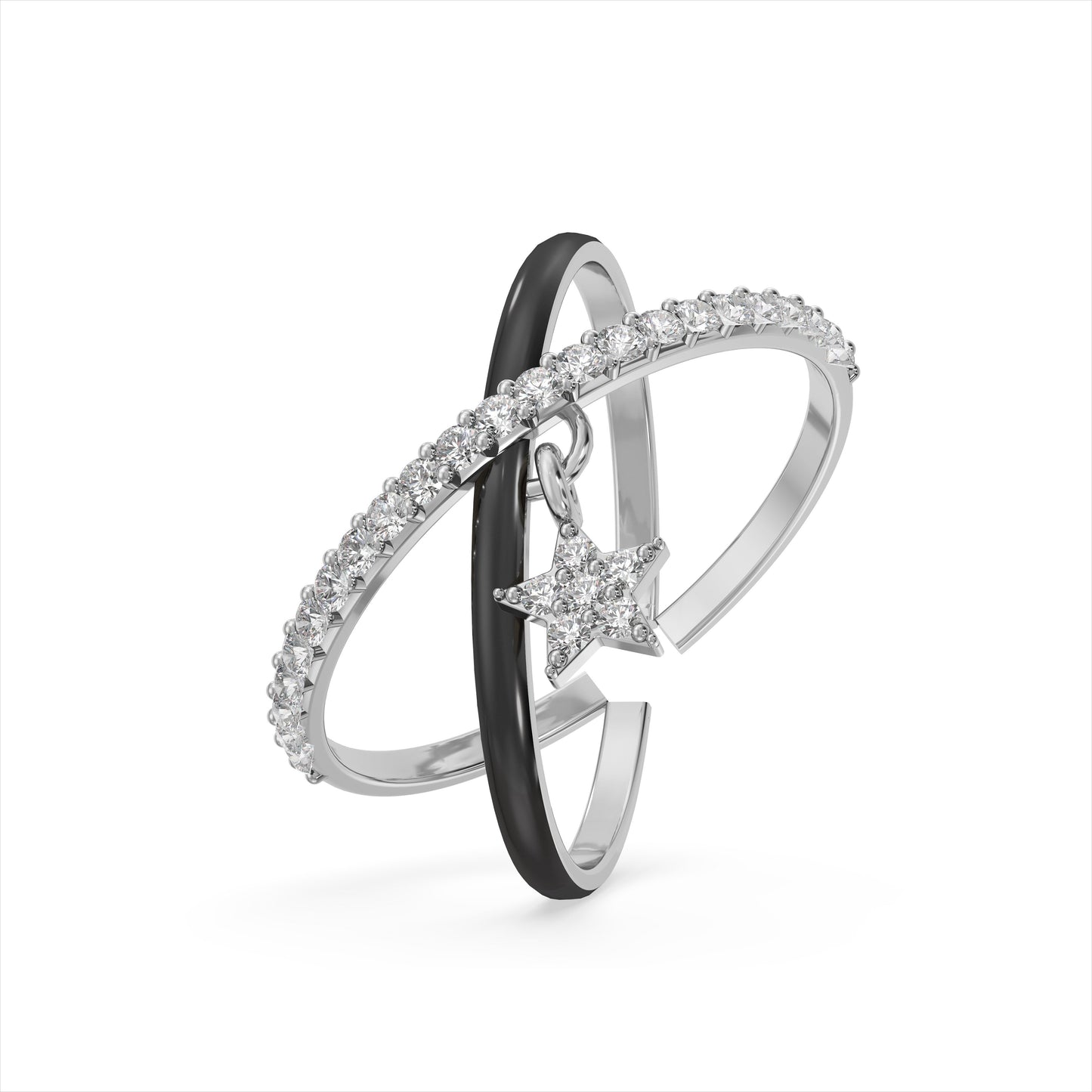 Criss Cross Star Charm 925 Silver Ring