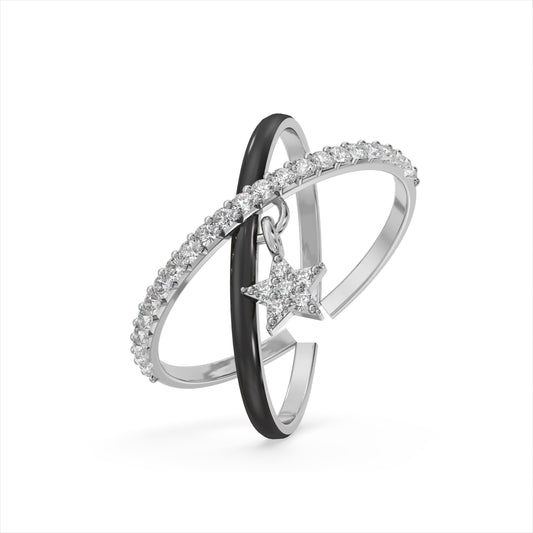 Criss Cross Star Charm 925 Silver Ring
