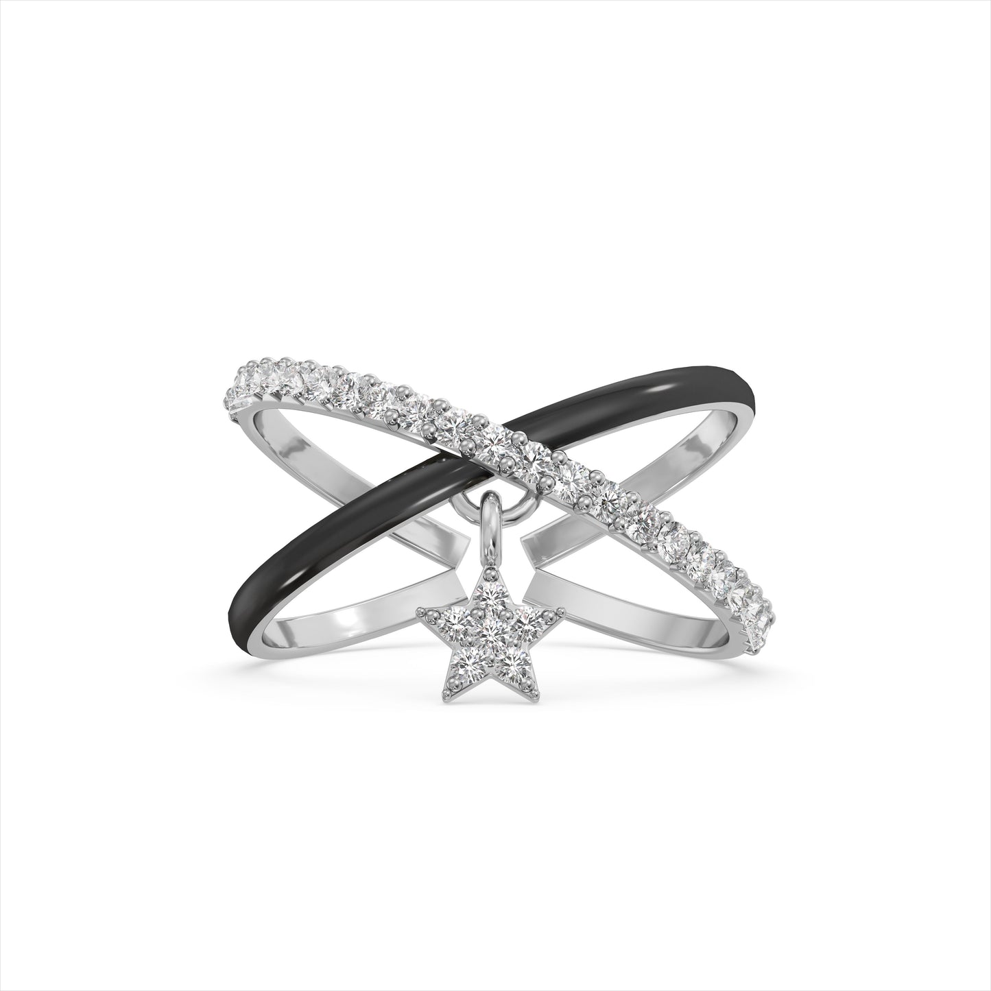 Criss Cross Star Charm 925 Silver Ring