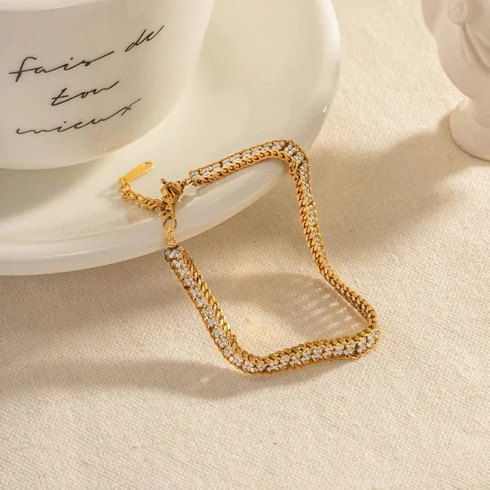 Double Layer Golden-Toned Zirconia Bracelet
