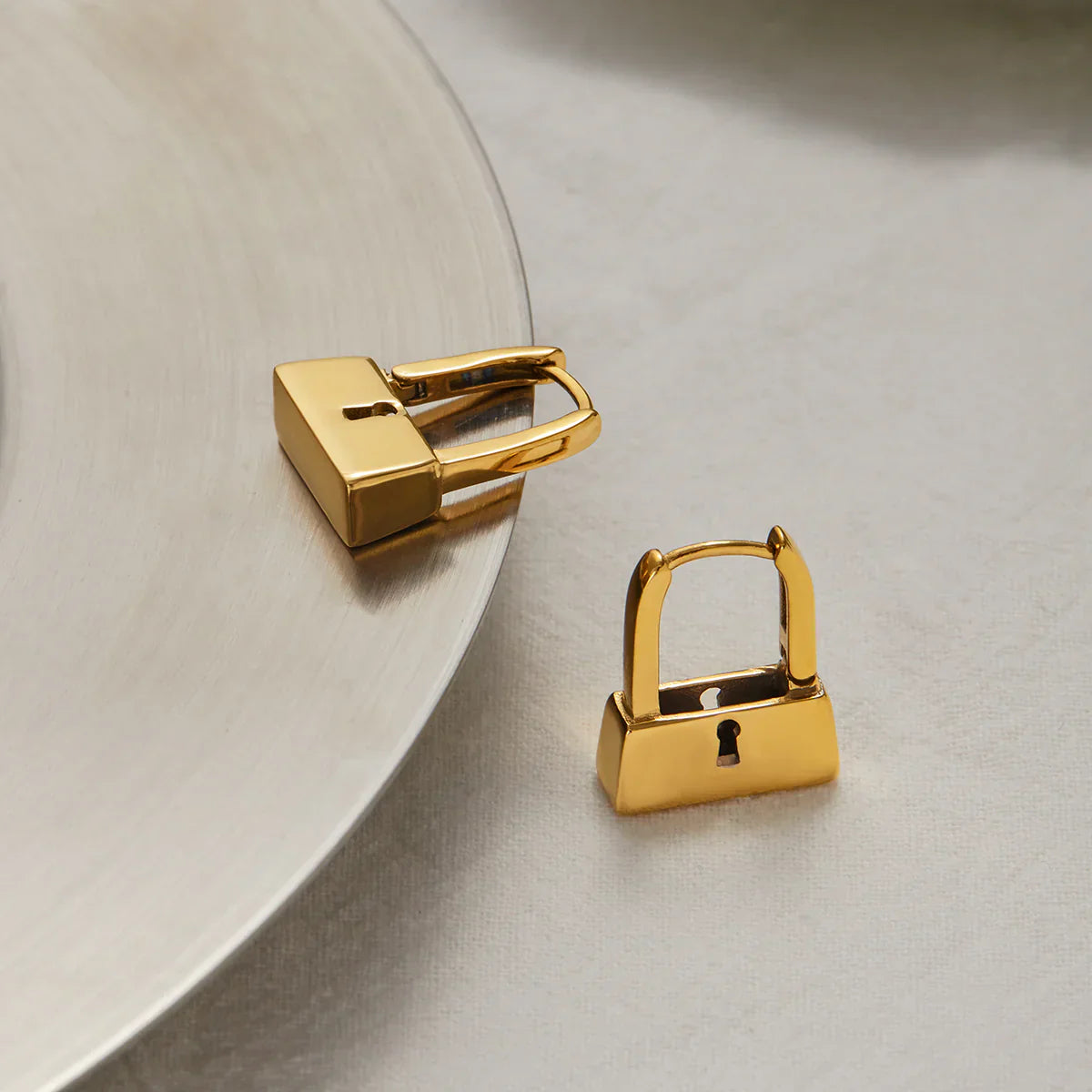 Golden-Toned Padlock Dangle Earrings