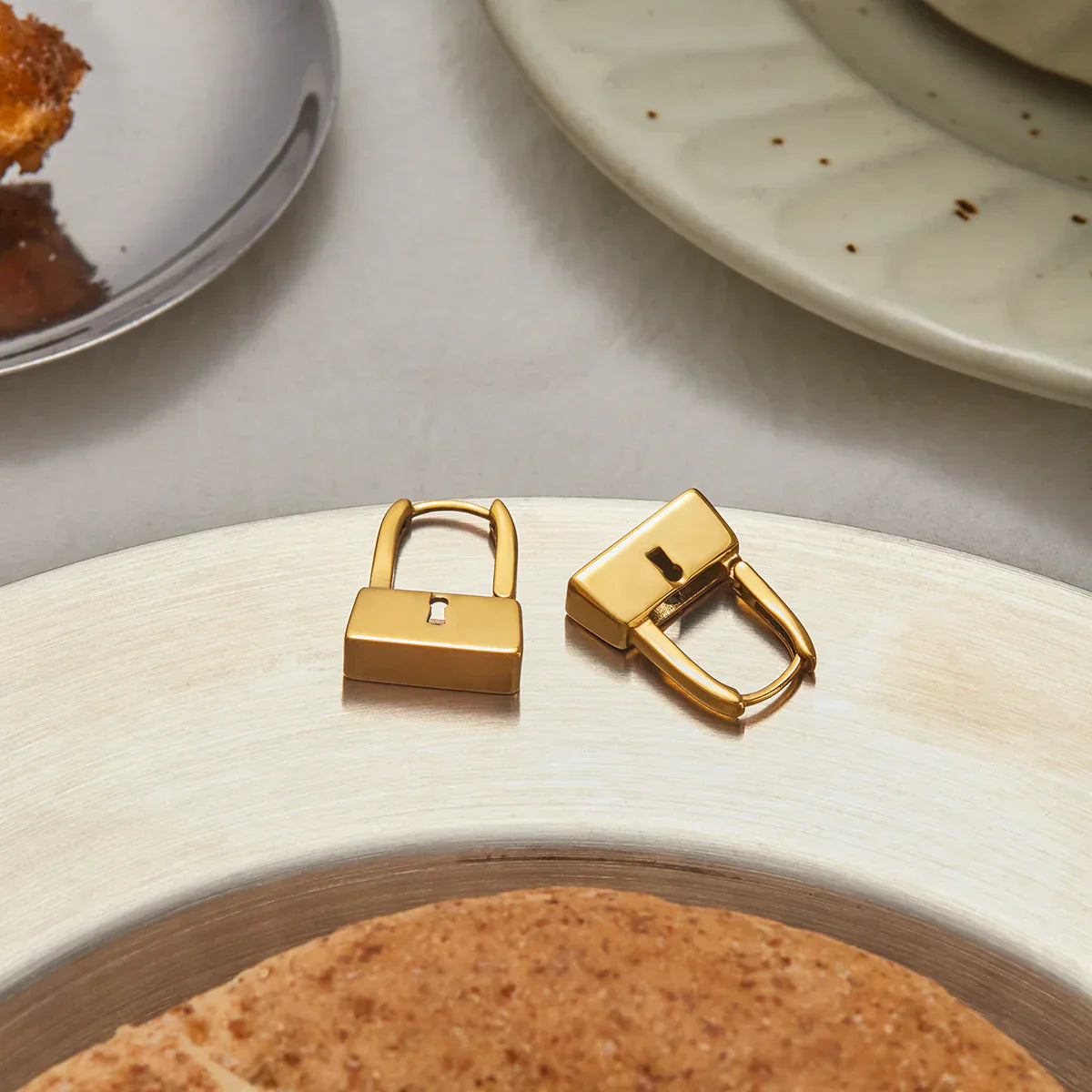 Golden-Toned Padlock Dangle Earrings