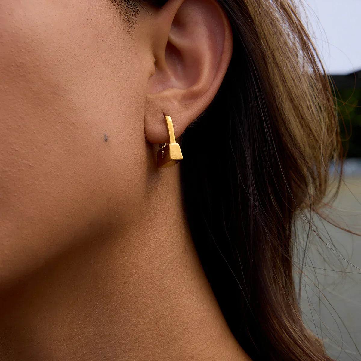 Golden-Toned Padlock Dangle Earrings