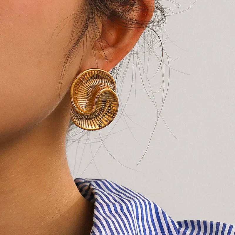 Golden-Toned Spiral Ribbed Stud Earrings