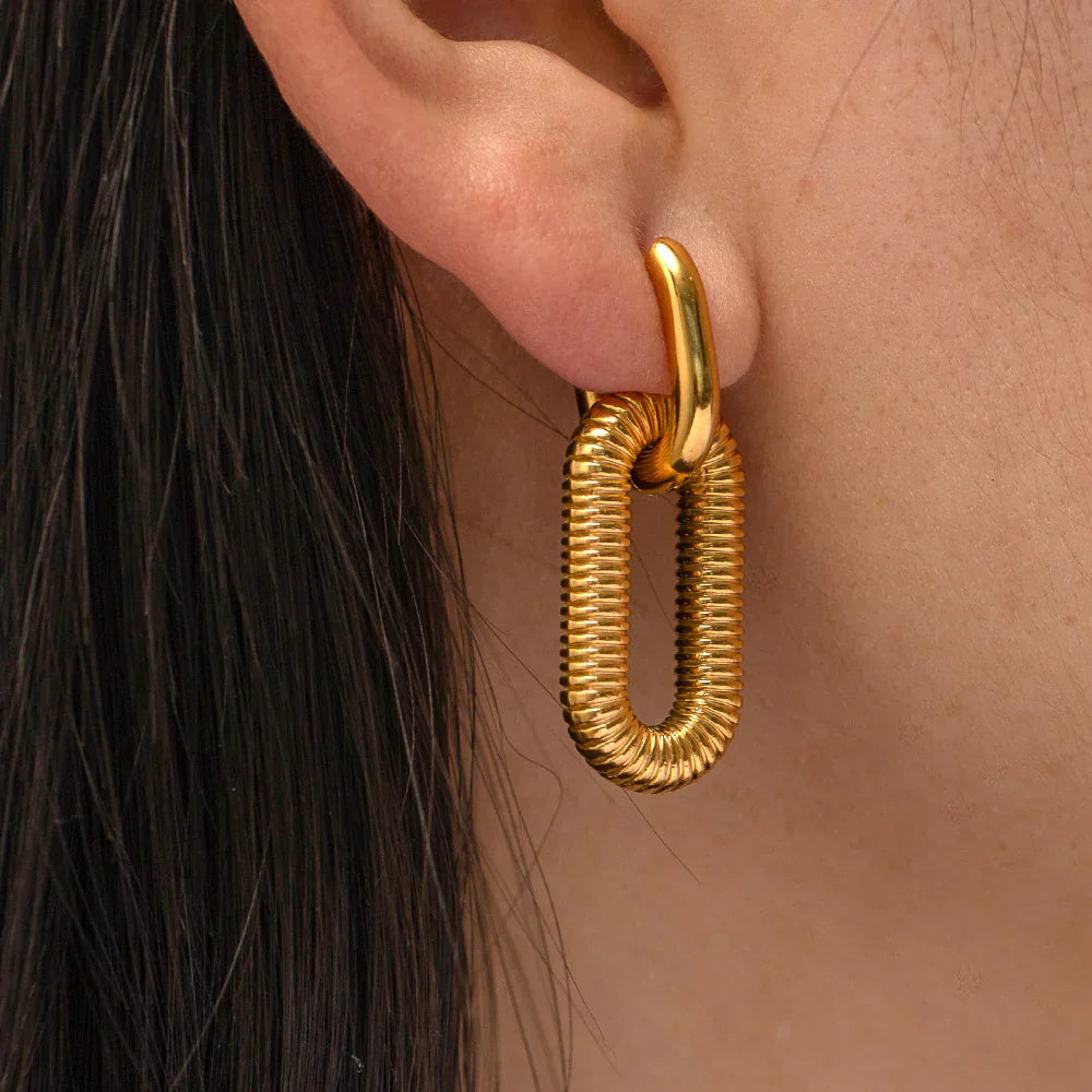 Chunky Golden Textured Oval Link Earring