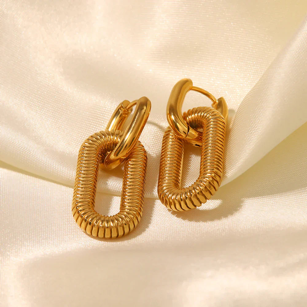 Chunky Golden Textured Oval Link Earring