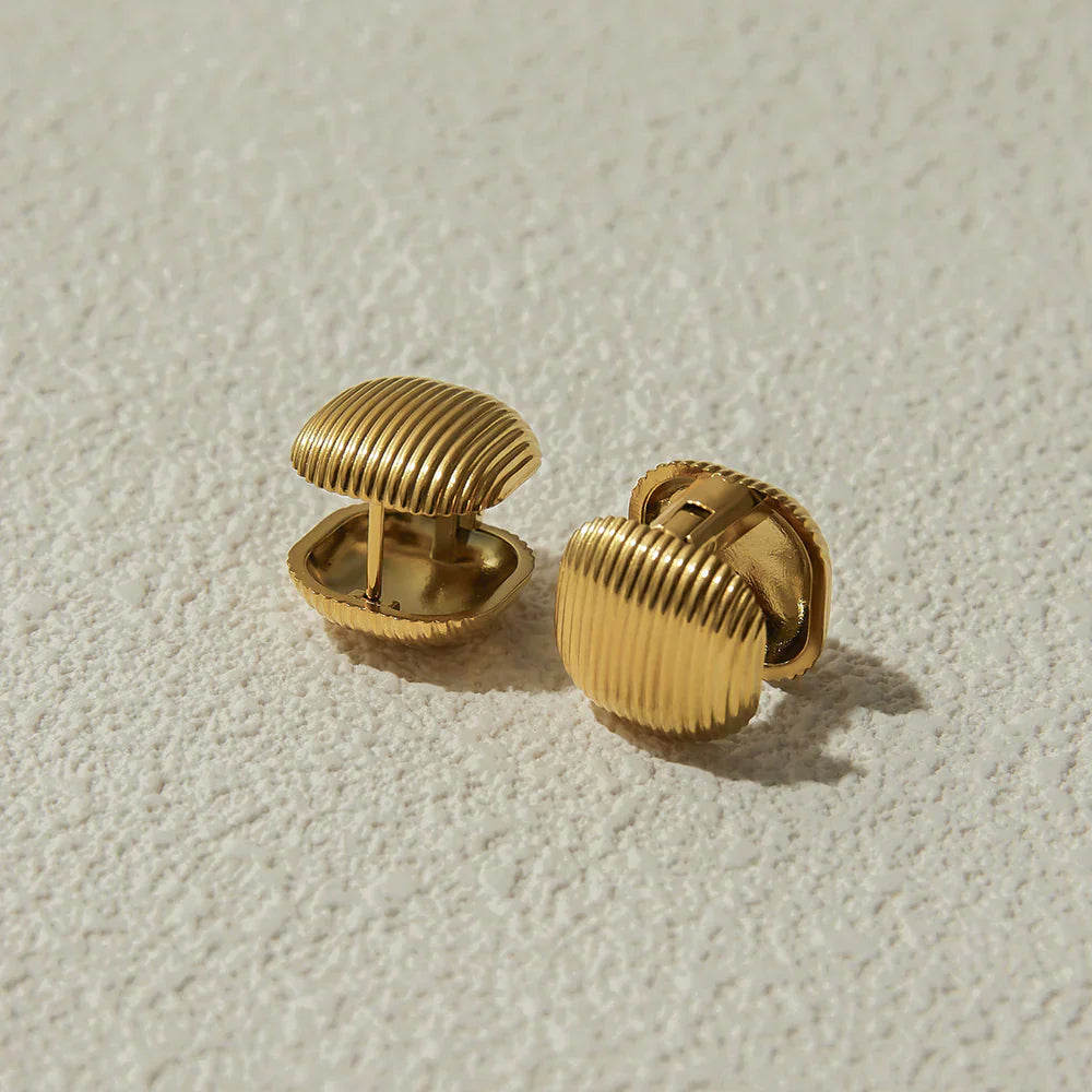 Golden-Toned Ribbed Statement Stud Earrings