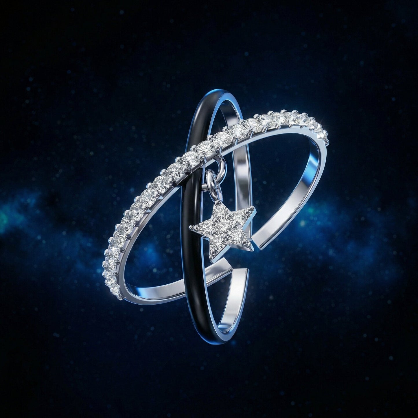 Criss Cross Star Charm 925 Silver Ring