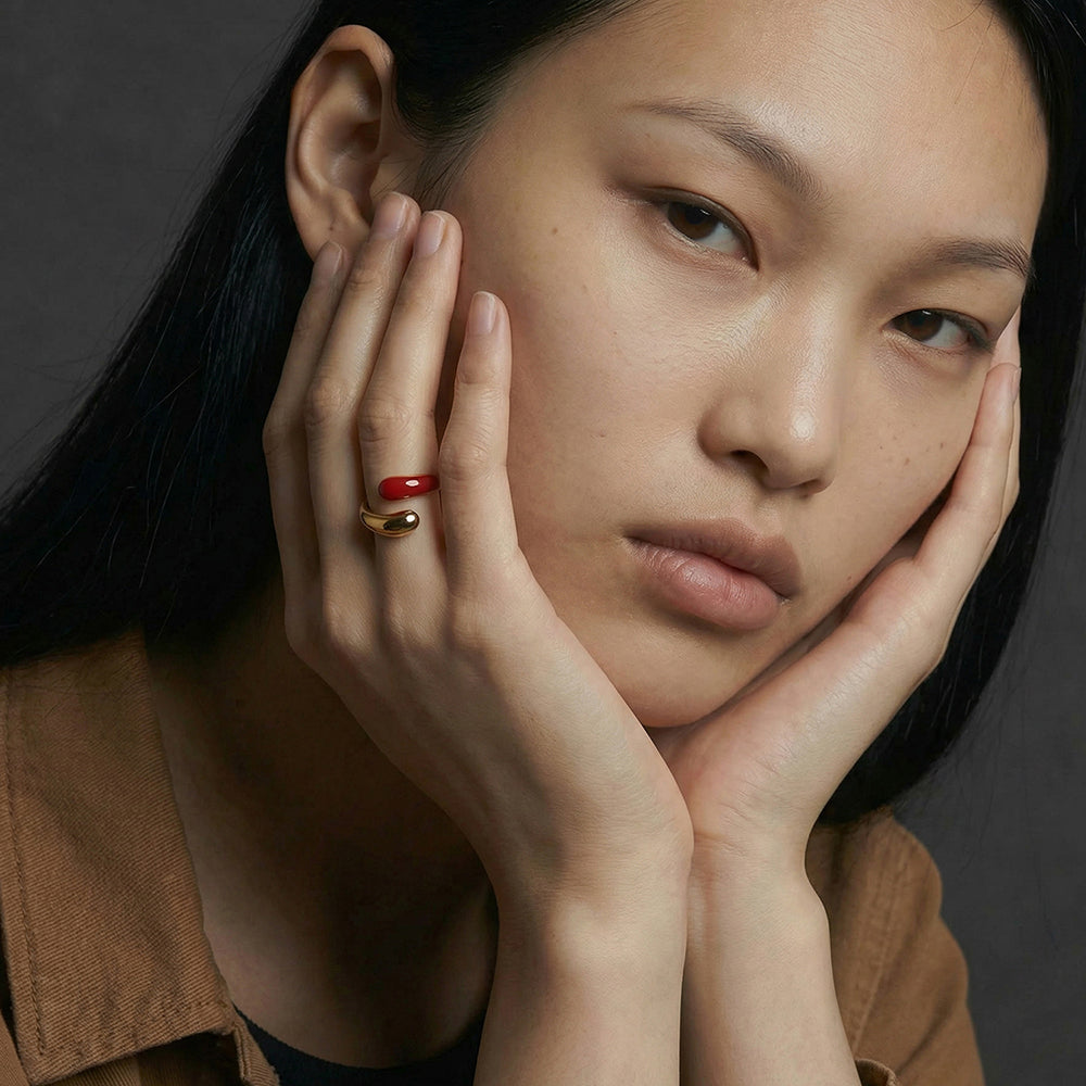 Soft Curve Red Tip Open Ring