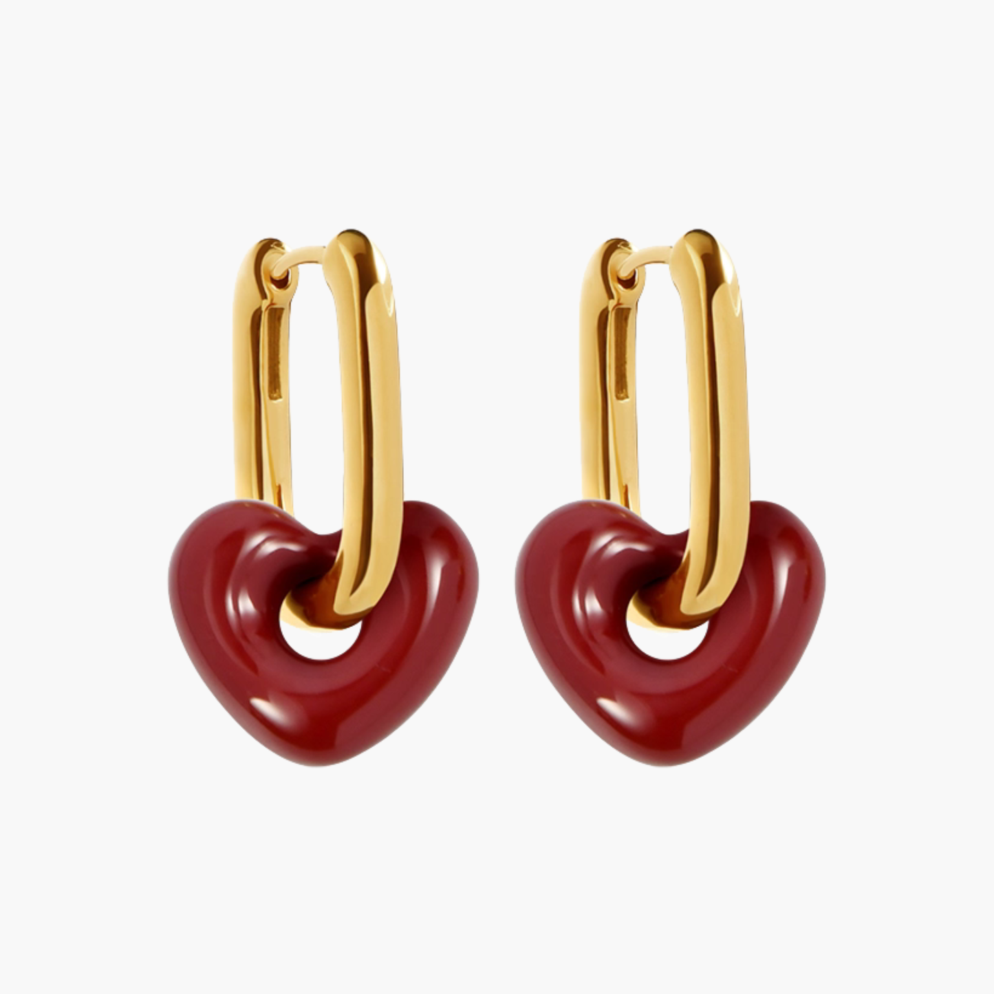 Golden-Toned Hoop Earrings with Red Heart
