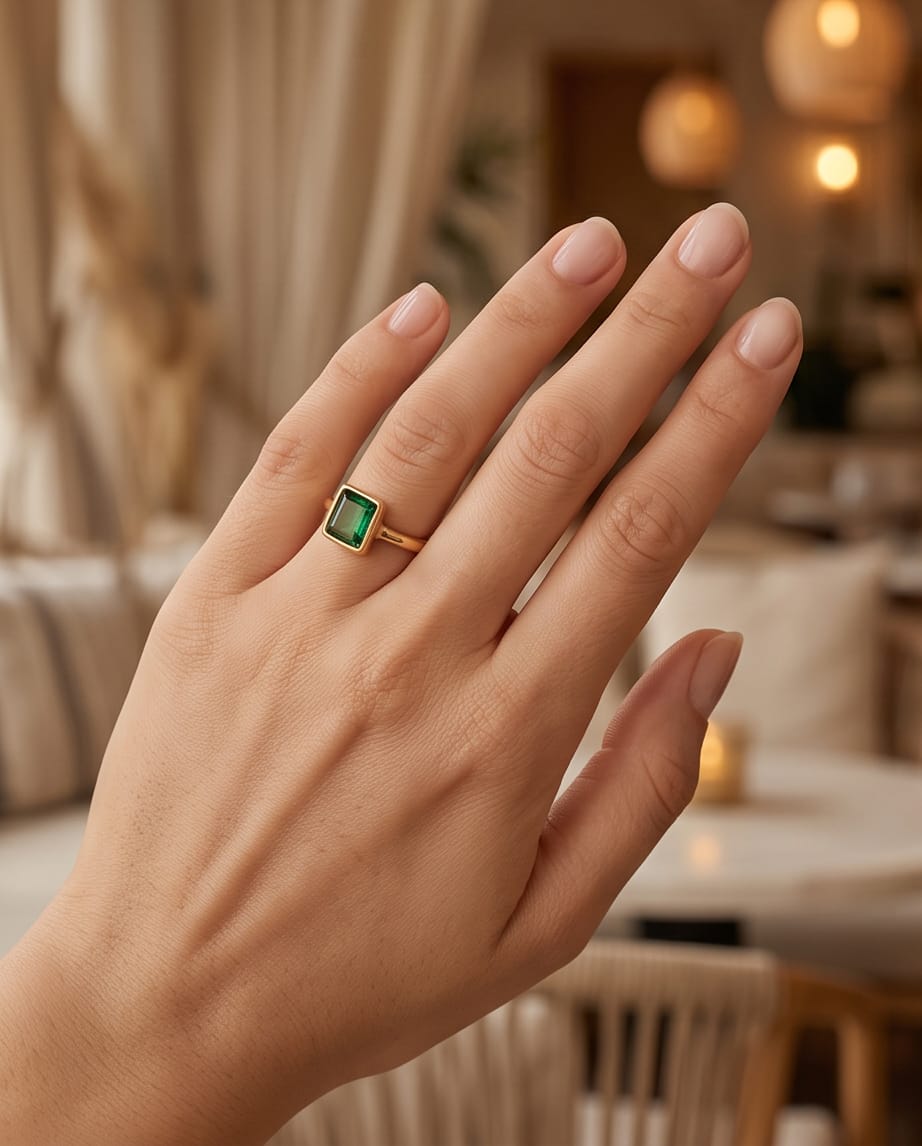 Green Stone Adjustable Ring