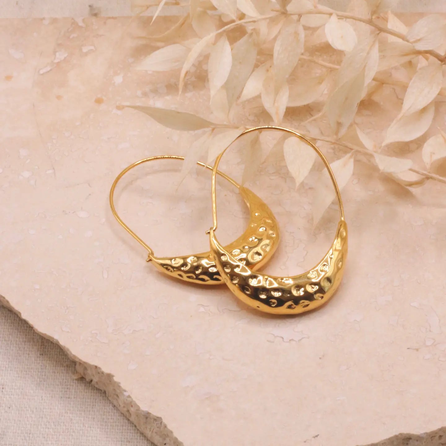 Golden-Toned Textured Crescent Hoop Earrings