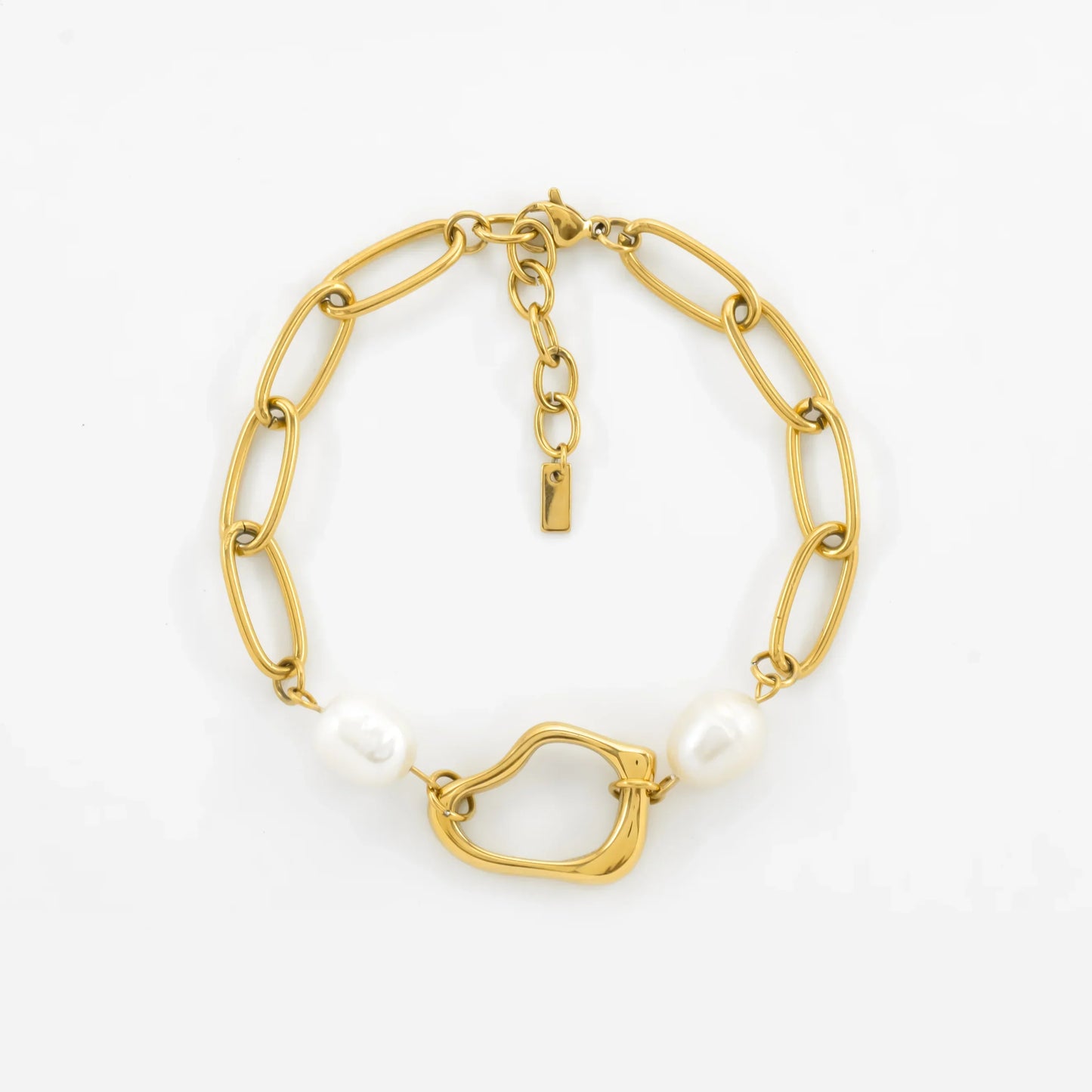 Faye Pearl and Golden Abstract Link Bracelet