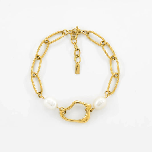 Faye Pearl and Golden Abstract Link Bracelet