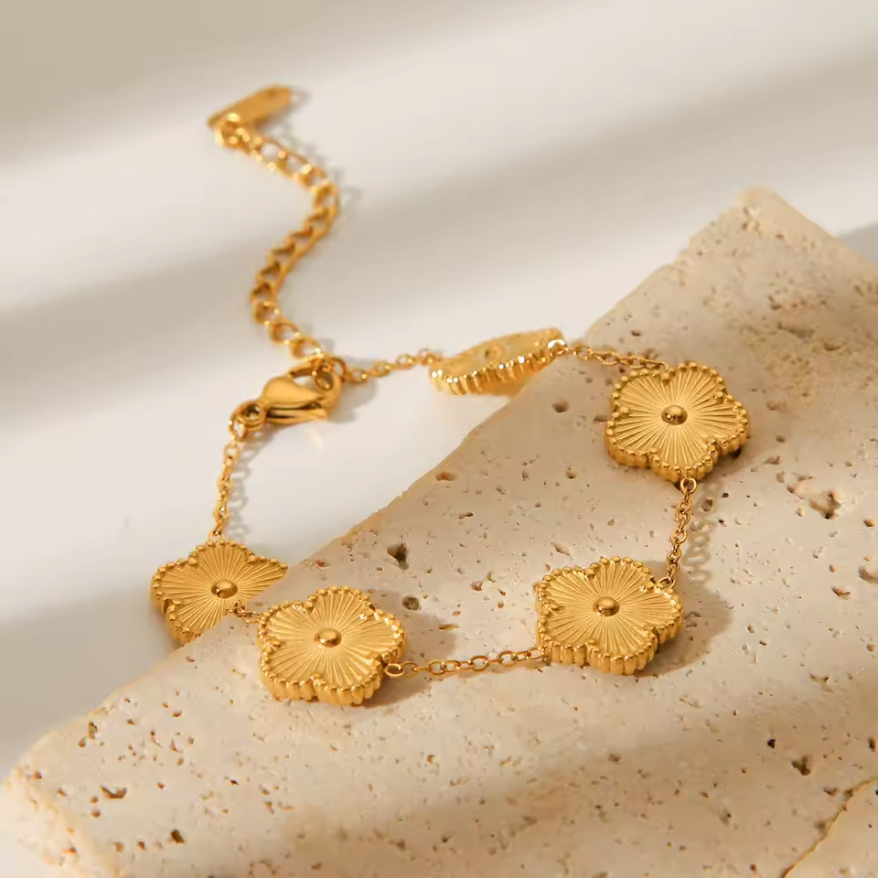 Golden-Plated Clover Charm Bracelet