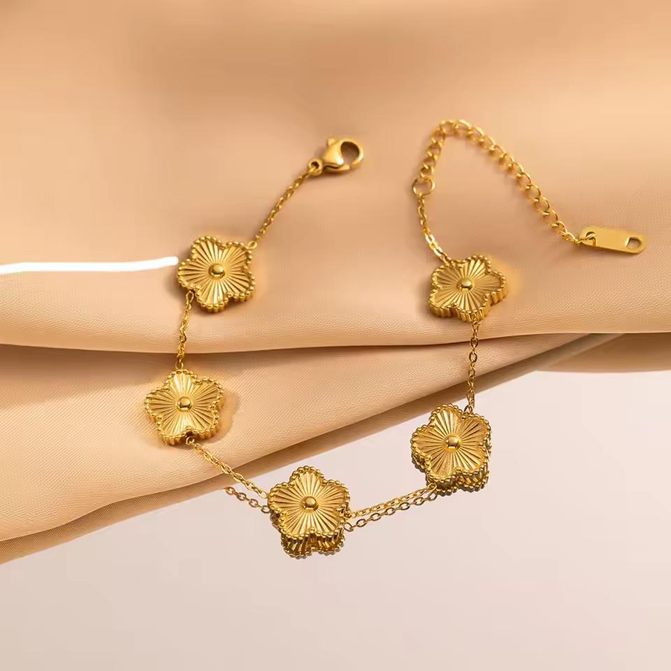 Golden-Plated Clover Charm Bracelet