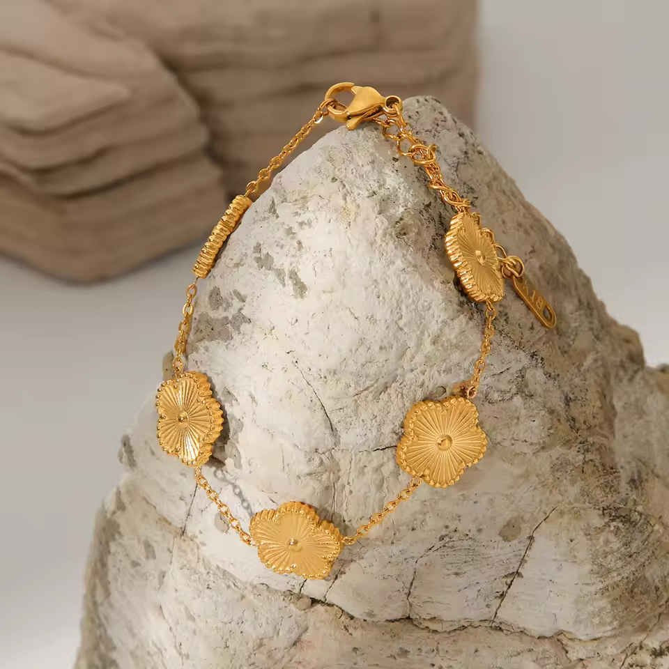 Golden-Plated Clover Charm Bracelet