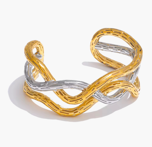 Dual-Tone Intertwined Cuff Bracelet