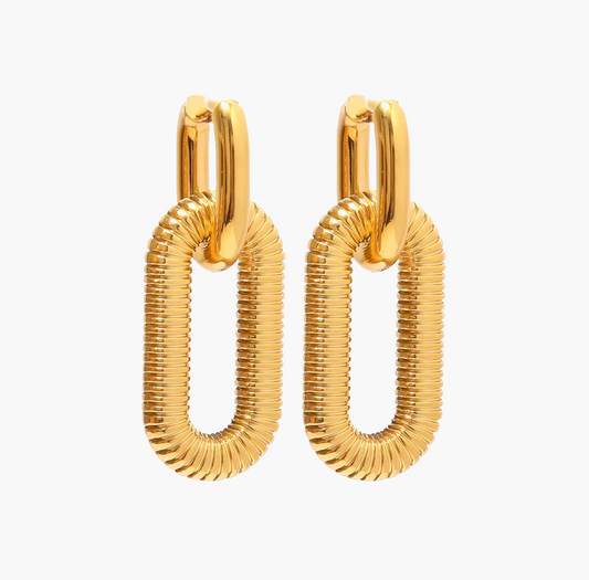 Chunky Golden Textured Oval Link Earring
