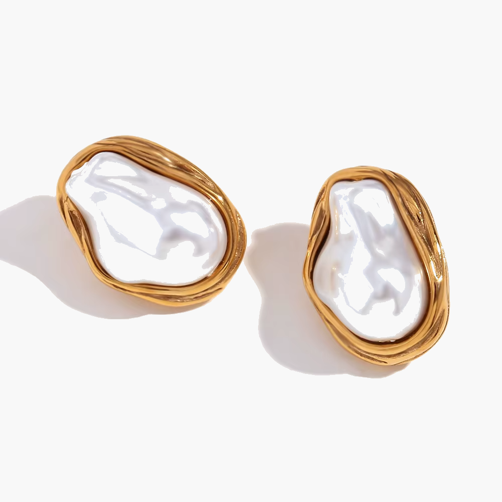 Baroque Pearl Stud Earrings with Golden-Toned