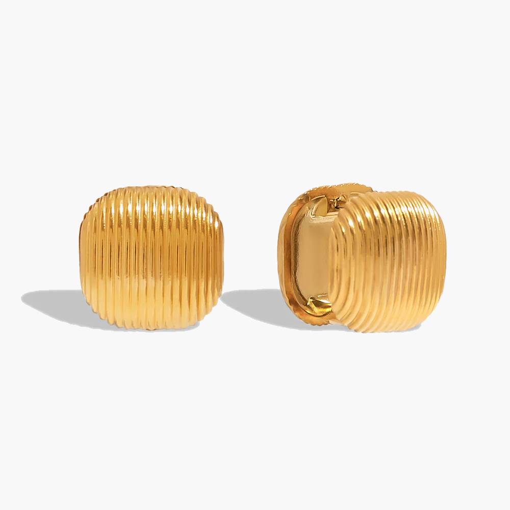 Golden-Toned Ribbed Statement Stud Earrings