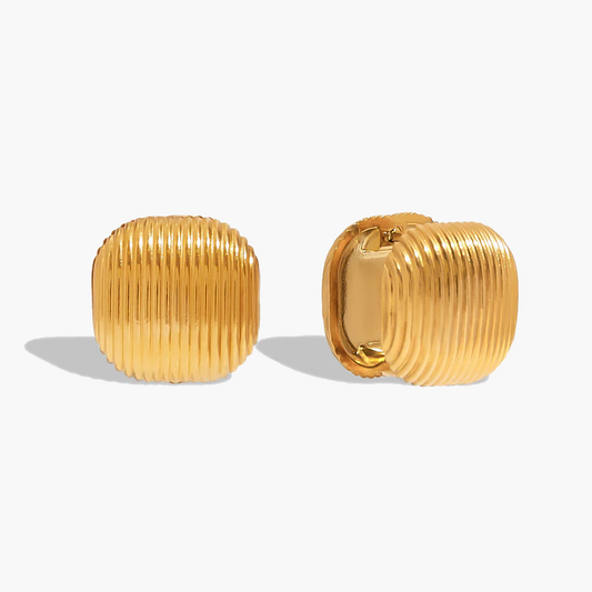 Golden-Toned Ribbed Statement Stud Earrings