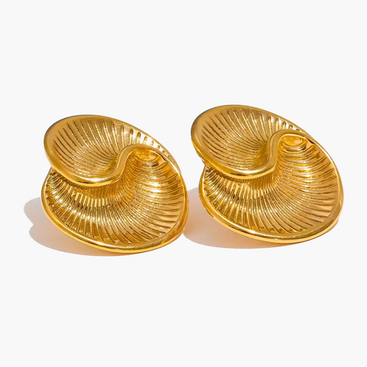 Golden-Toned Spiral Ribbed Stud Earrings