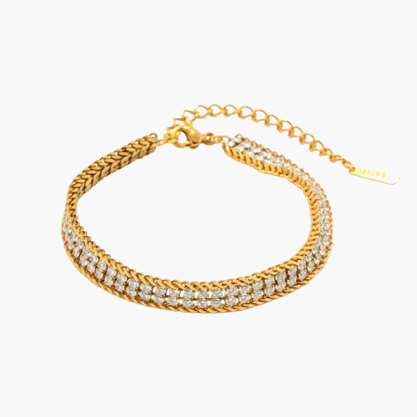 Double Layer Golden-Toned Zirconia Bracelet