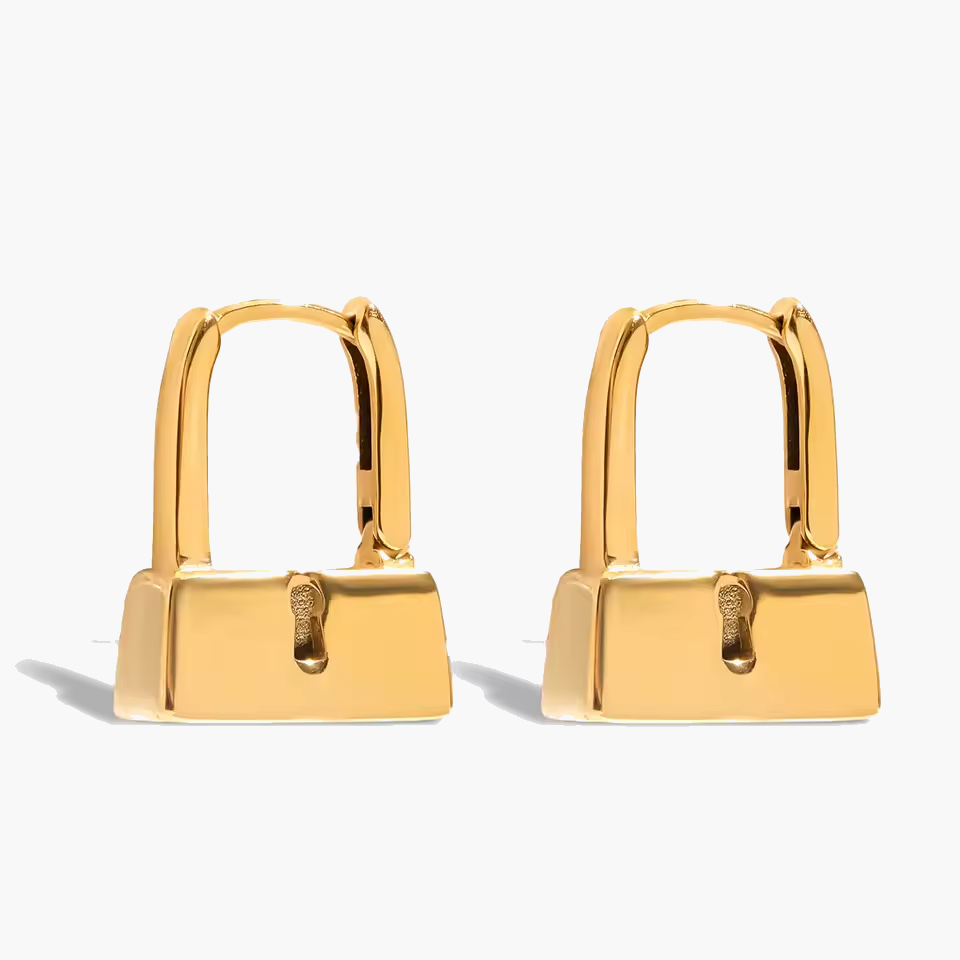 Golden-Toned Padlock Dangle Earrings